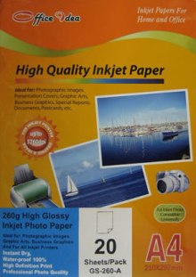 260g Inkjet High Glossy Paper 20pk (GS-260-A)